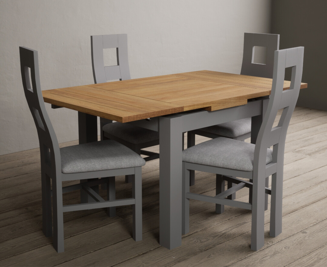 Photo 3 of Extending buxton 90cm oak and light grey painted dining table with 4 charcoal grey chairs