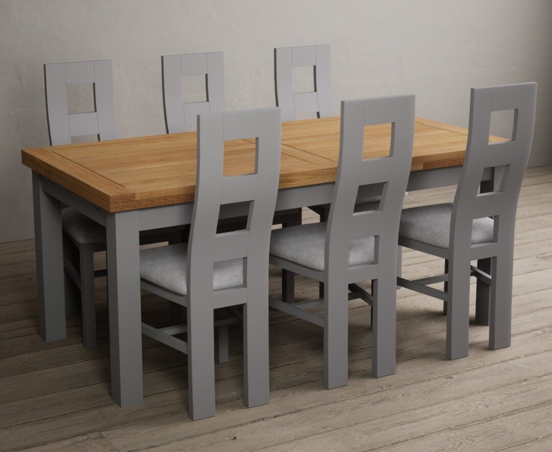 Photo 3 of Buxton 180cm oak and light grey extending dining table with 12 charcoal grey flow back chairs