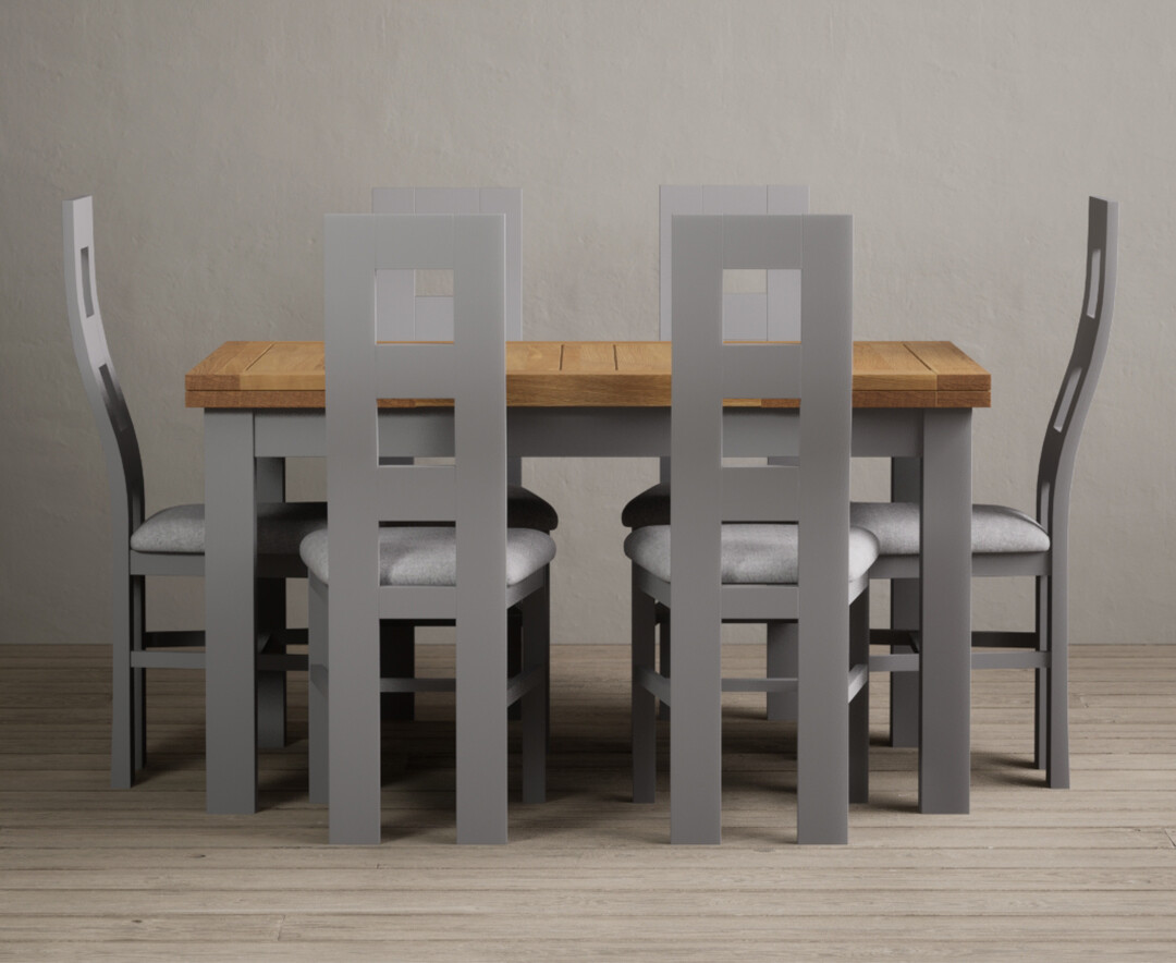Photo 4 of Buxton 140cm oak and light grey extending dining table with 8 light grey flow back chairs