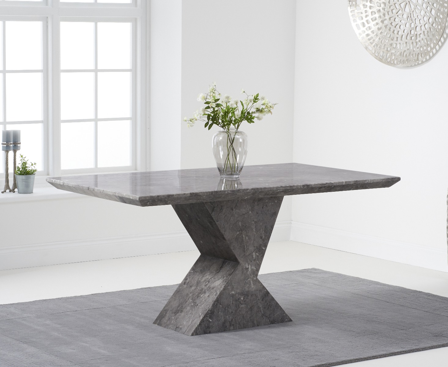 Photo 2 of Aaron 160cm grey marble dining table with 6 grey austin dining chairs