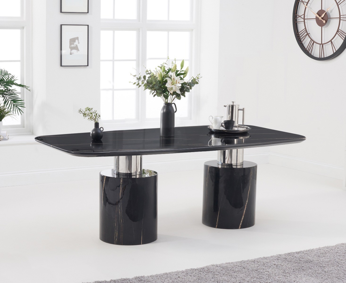 Photo 3 of Antonio 180cm black marble dining table with 6 cream sophia chairs