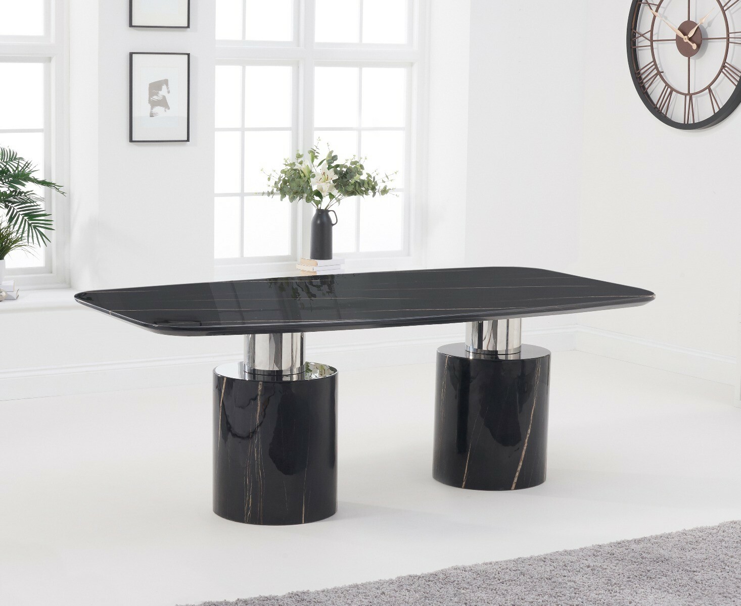 Photo 4 of Antonio 180cm black marble dining table with 6 grey francesca chairs