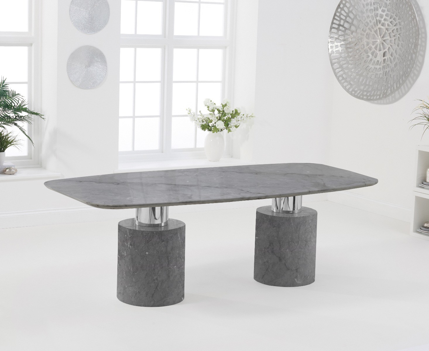 Photo 4 of Antonio 220cm grey marble dining table with 8 grey sophia chairs