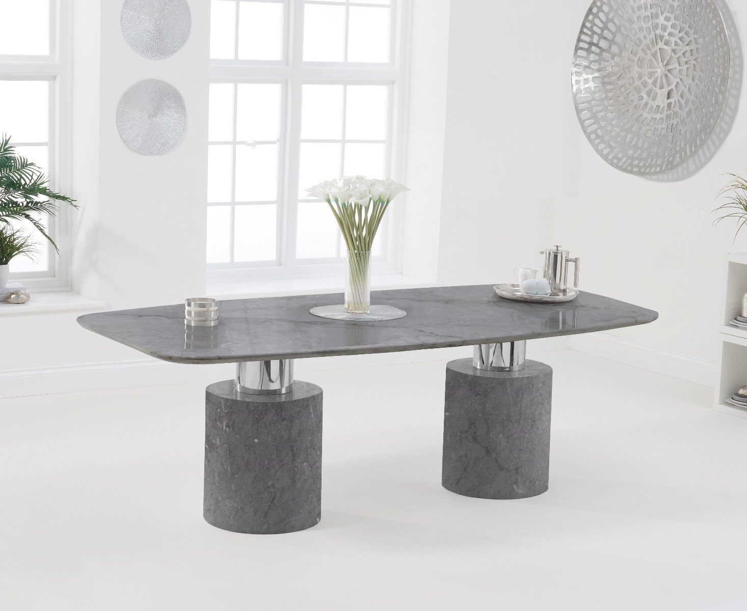 Photo 2 of Antonio 220cm grey marble dining table with 6 grey lorenzo chairs
