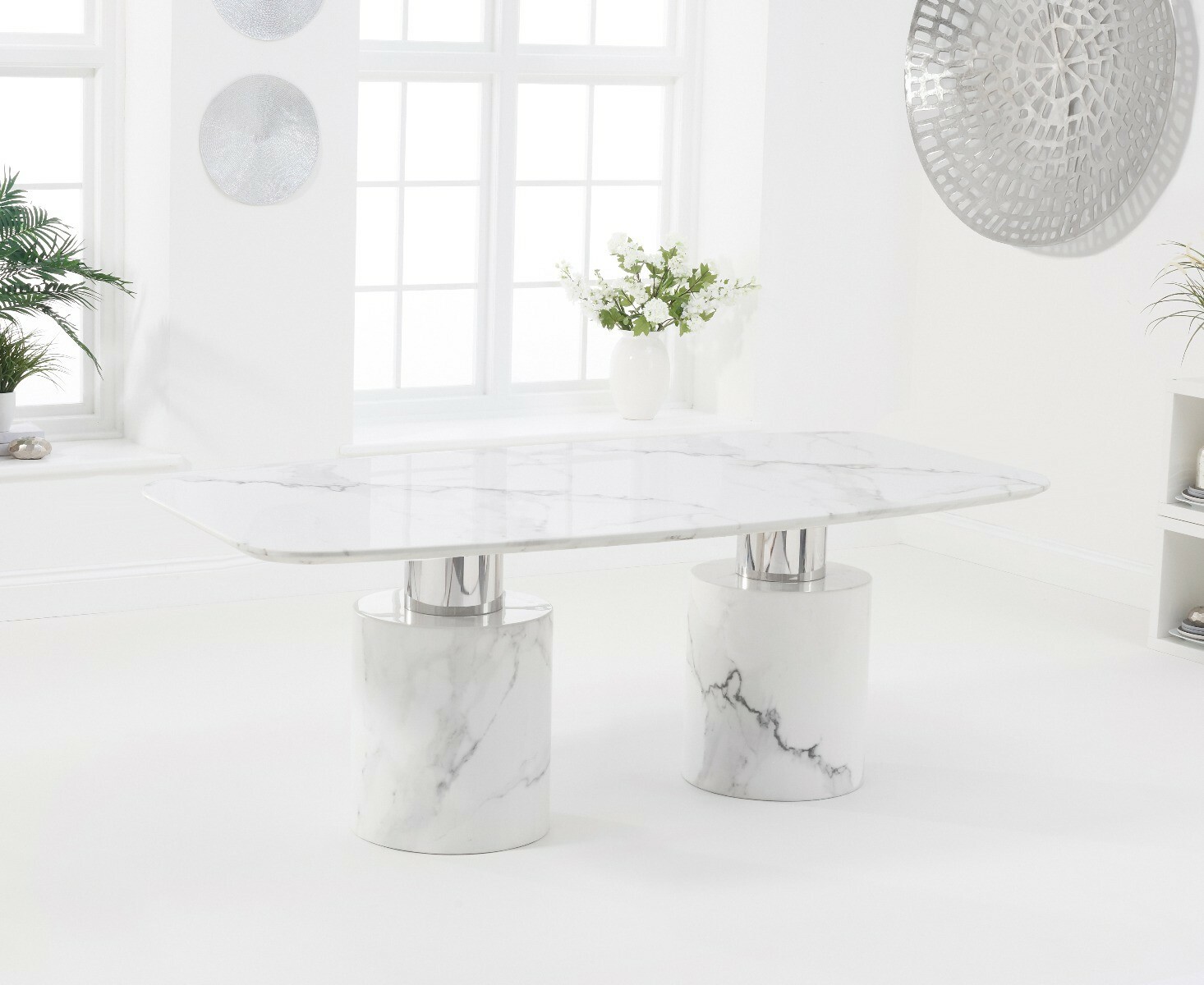 Photo 3 of Antonio 180cm white marble dining table with 4 grey lorenzo chairs