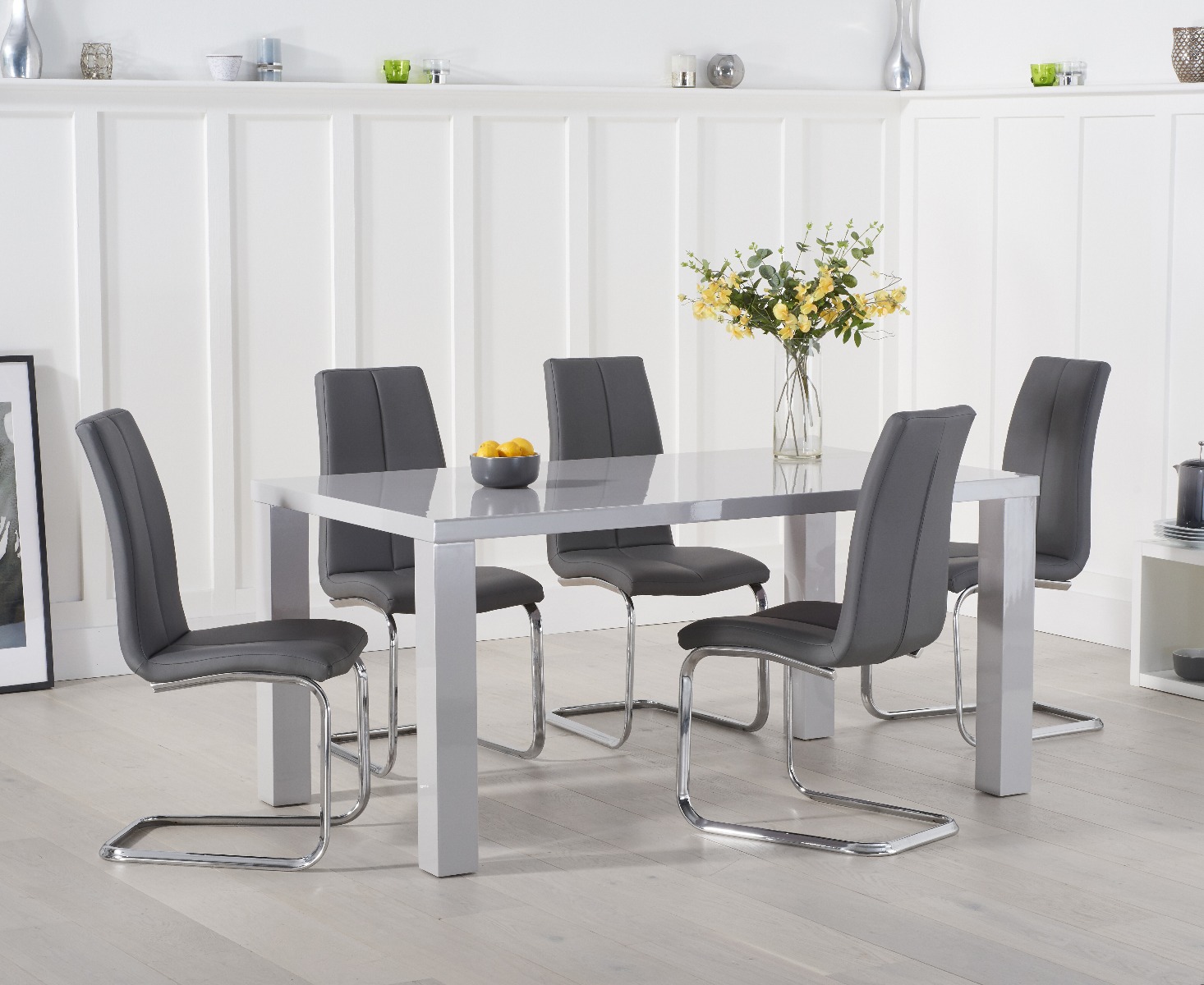 Photo 1 of Seattle 160cm light grey high gloss dining table with 8 grey gianni chairs