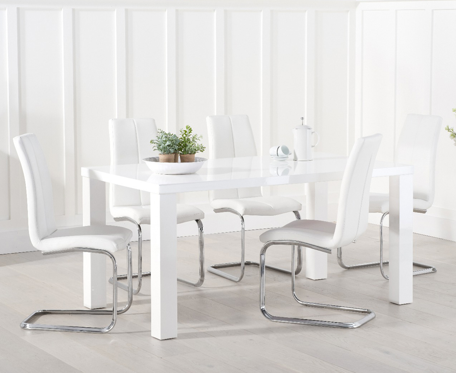 Atlanta 160cm White High Gloss Dining Table With 6 Grey Tarin Chairs