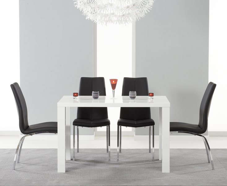 Photo 1 of Seattle 120cm white high gloss dining table with 6 grey marco chairs