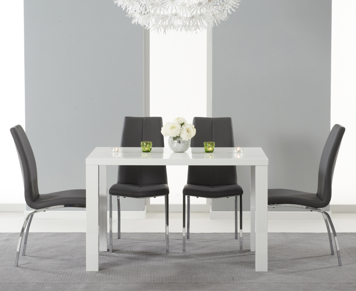 Photo 2 of Seattle 120cm white high gloss dining table with 6 white marco chairs