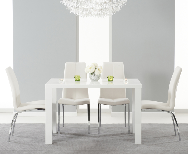 Photo 3 of Seattle 120cm white high gloss dining table with 6 white marco chairs