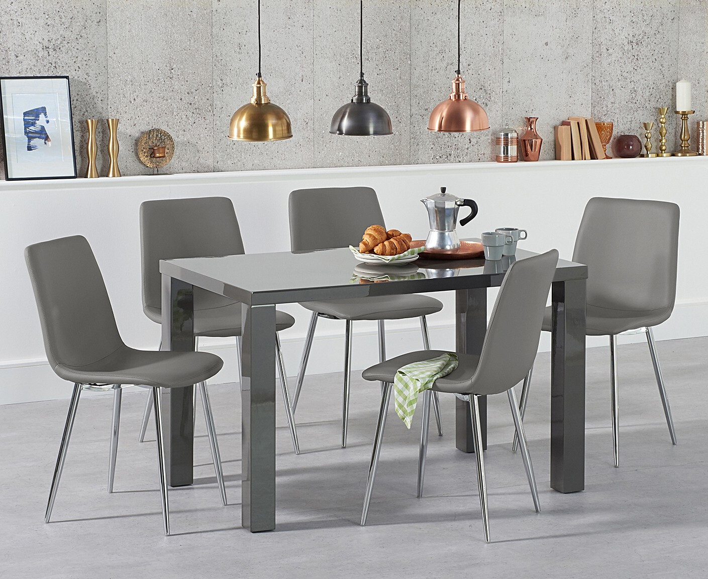 Photo 1 of Atlanta 120cm dark grey high gloss dining table with 6 grey astrid chairs