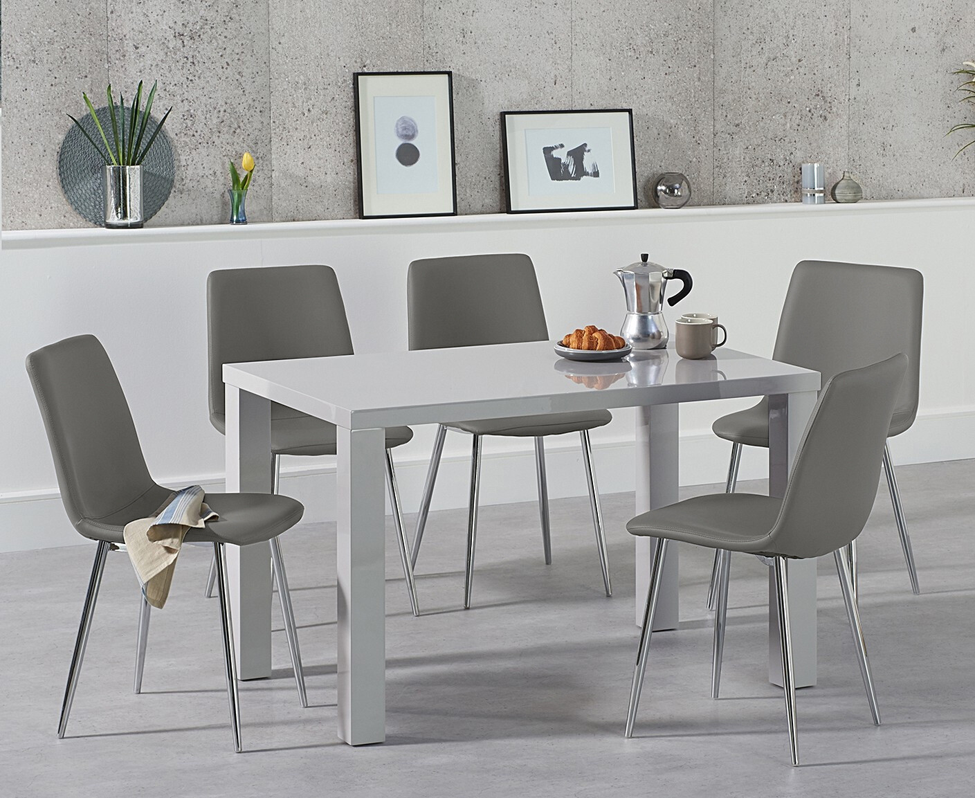 Photo 1 of Seattle 120cm light grey high gloss dining table with 6 grey astrid chairs