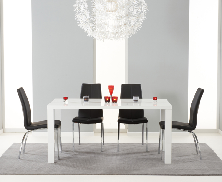 Photo 3 of Seattle 160cm white high gloss dining table with 6 black marco chairs