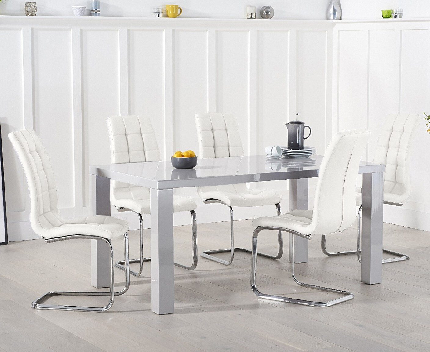 Photo 3 of Seattle 160cm light grey high gloss dining table with 8 grey vigo chairs