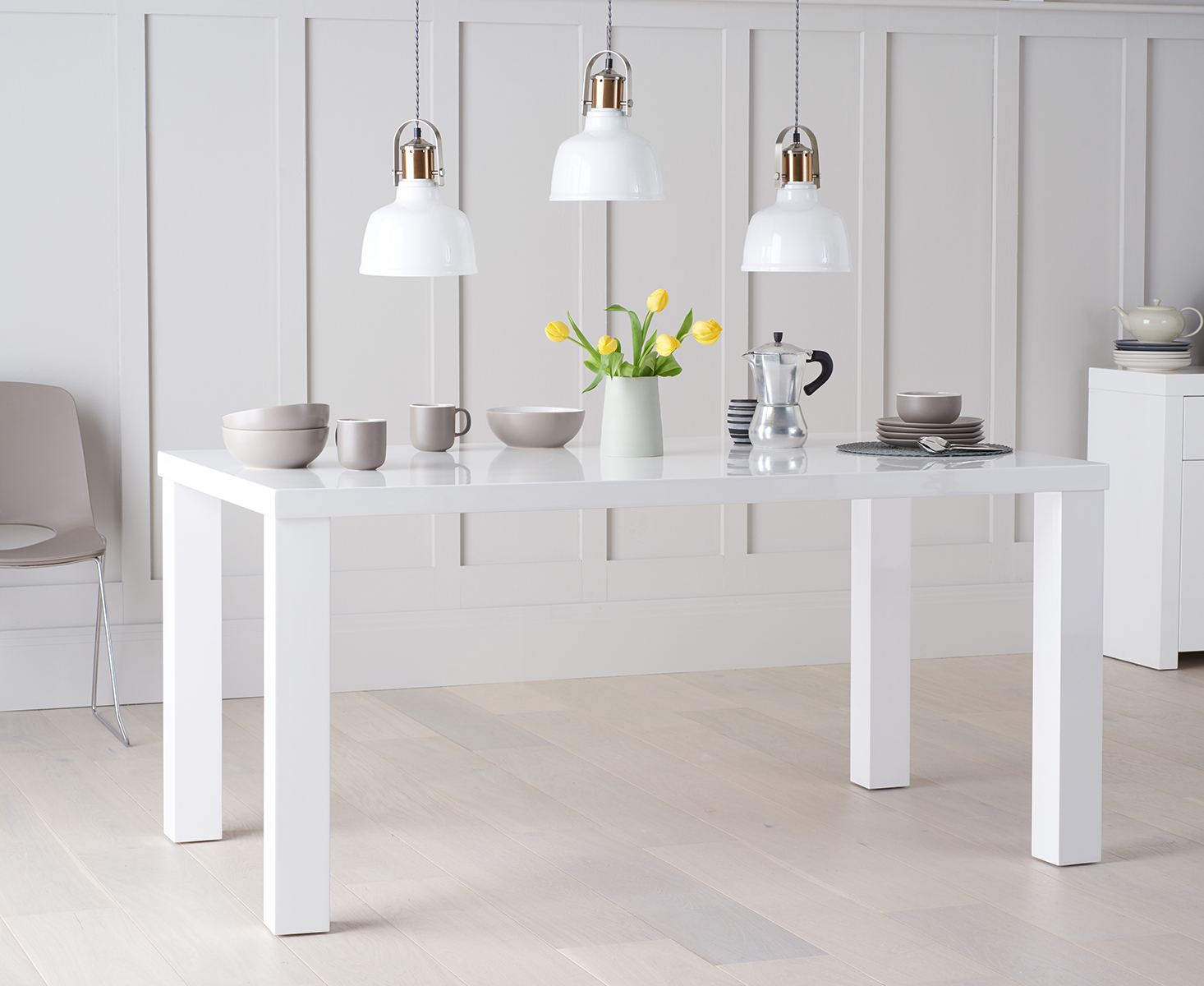 Photo 4 of Seattle 160cm white high gloss dining table with 4 white marco chairs