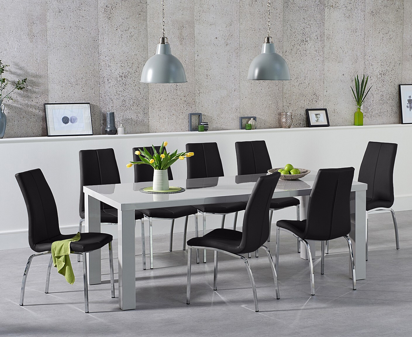 Photo 2 of Atlanta 200cm light grey high gloss dining table with 6 white marco chairs