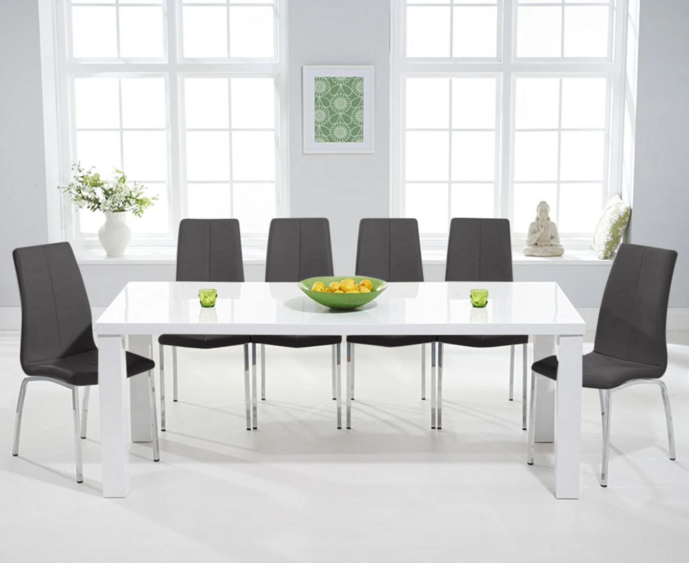 Photo 3 of Seattle 200cm white high gloss dining table with 6 white marco chairs