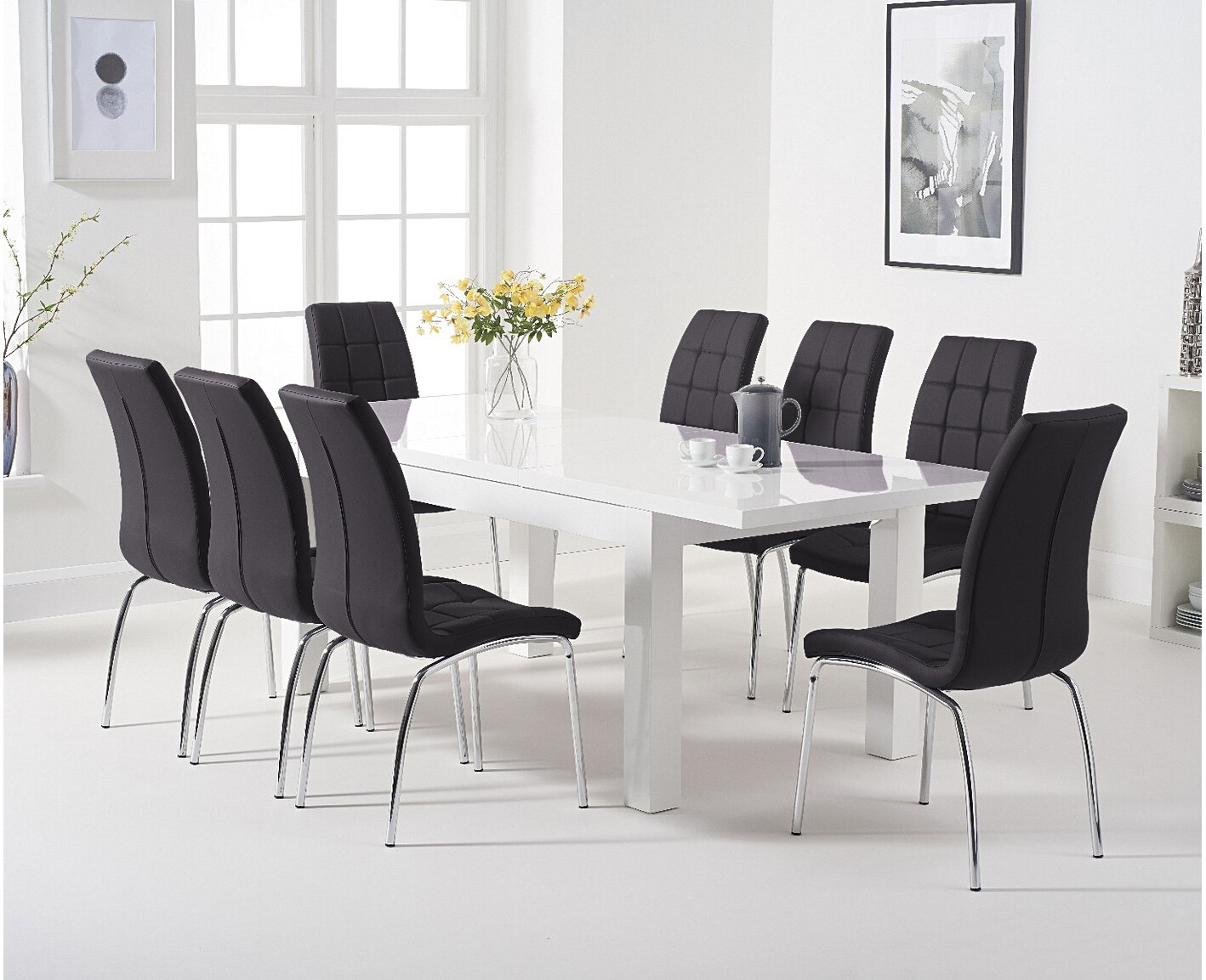 Photo 2 of Extending atlanta 160cm white high gloss dining table with 4 grey enzo chairs