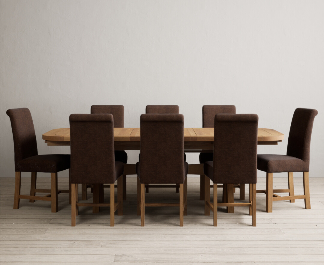 Extending Olympia 180cm Solid Oak Dining Table With 8 Grey Chairs