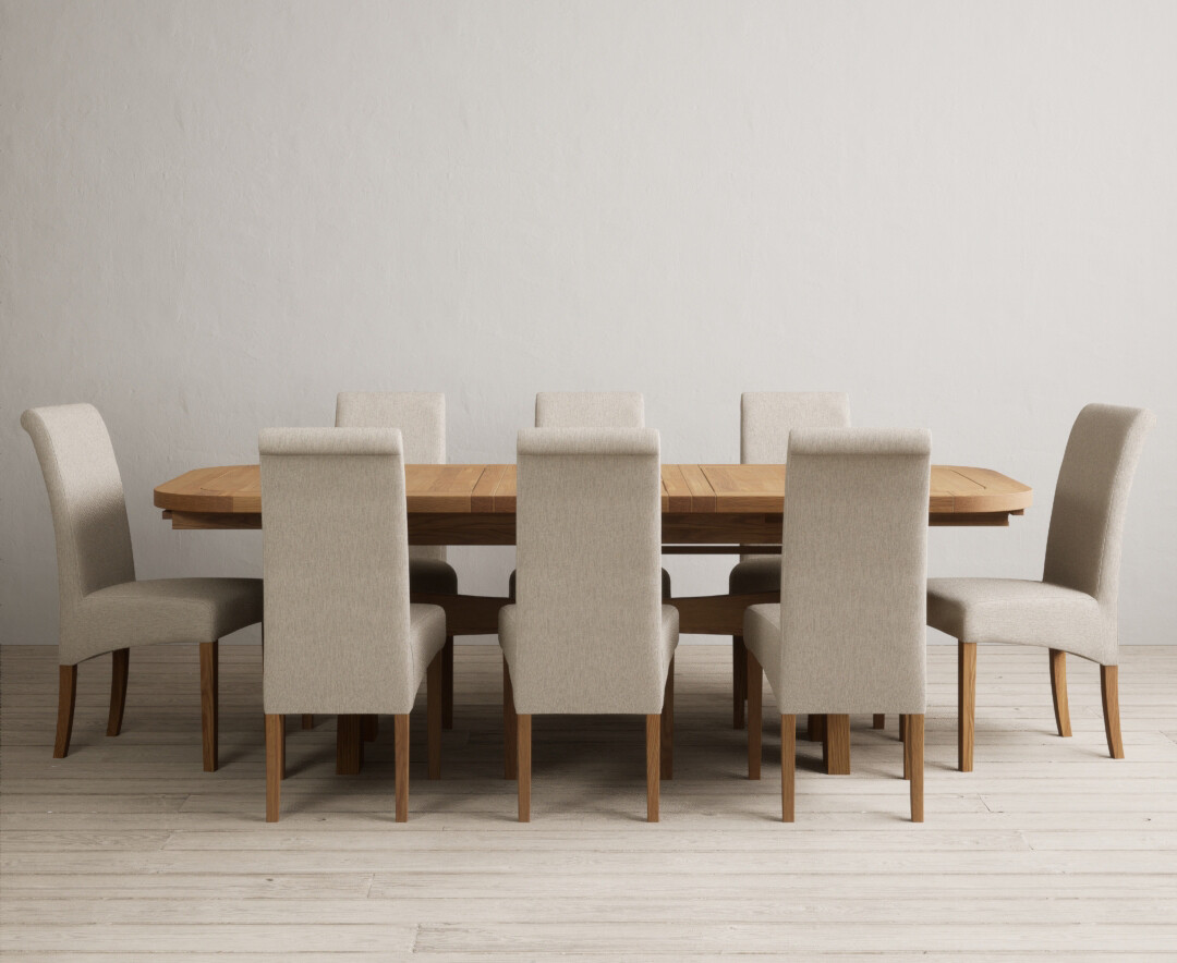 Extending Olympia 180cm Solid Oak Dining Table With 10 Brown Chairs