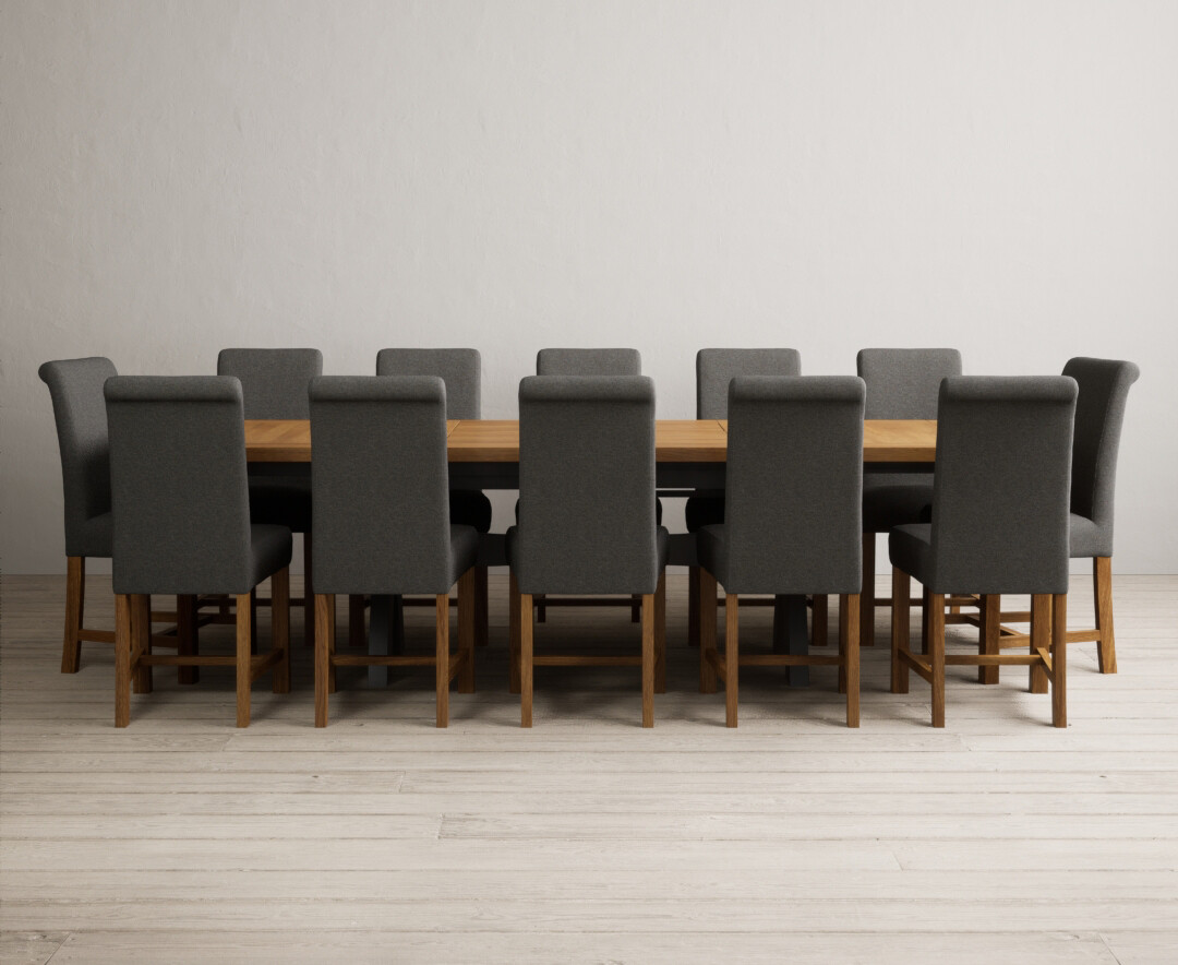 Photo 1 of Extending olympia 180cm oak and charcoal grey painted dining table with 6 natural chairs