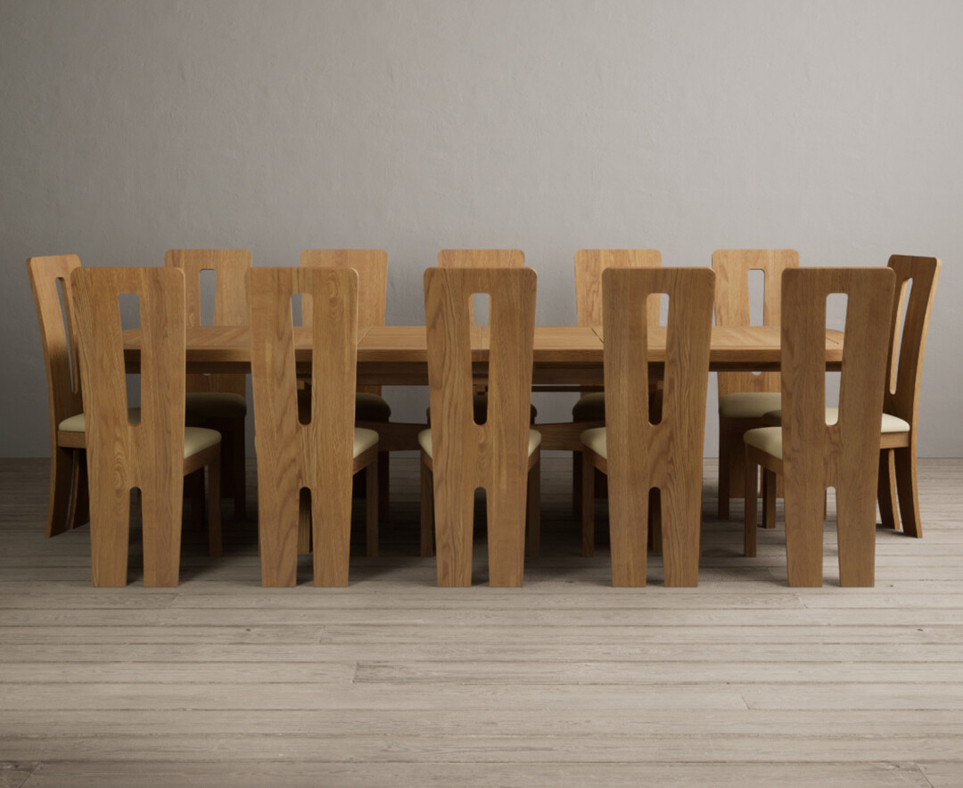 Extending Olympia 180cm Solid Oak Dining Table With 12 Cream Lucca Chairs