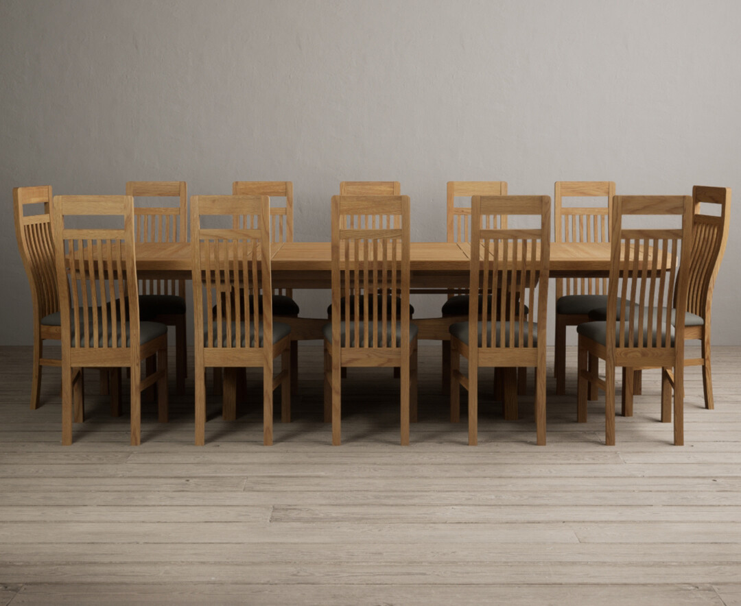 Extending Olympia 180cm Solid Oak Dining Table With 10 Brown Chairs