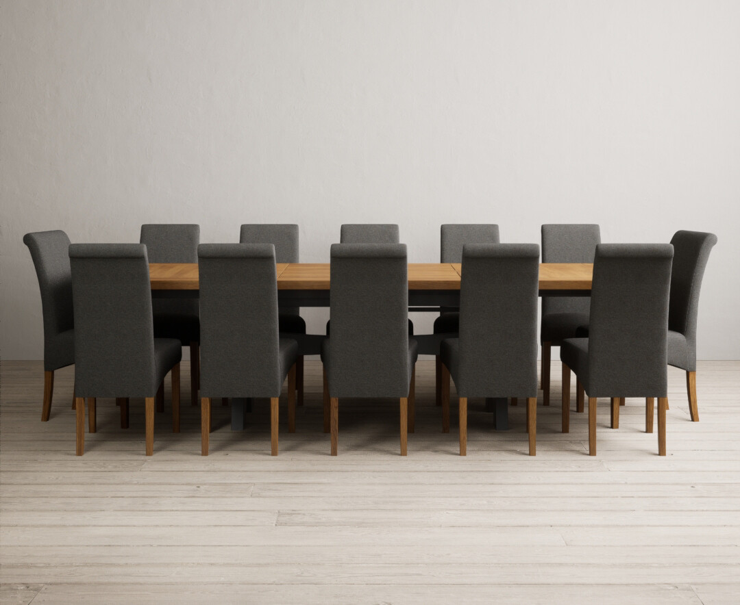 Extending Olympia 180cm Oak And Charcoal Grey Painted Dining Table With 8 Brown Chairs