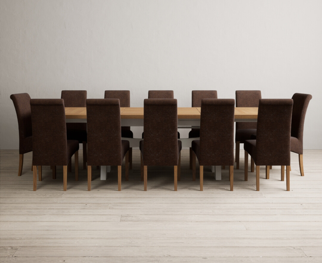 Extending Olympia 180cm Oak And Signal White Painted Dining Table With 8 Brown Chairs