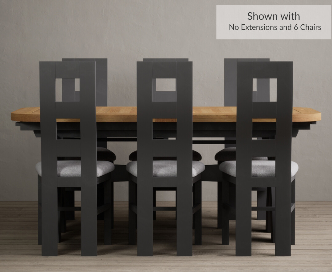 Photo 4 of Extending olympia 180cm oak and charcoal grey dining table with 12 charcoal grey flow back chairs