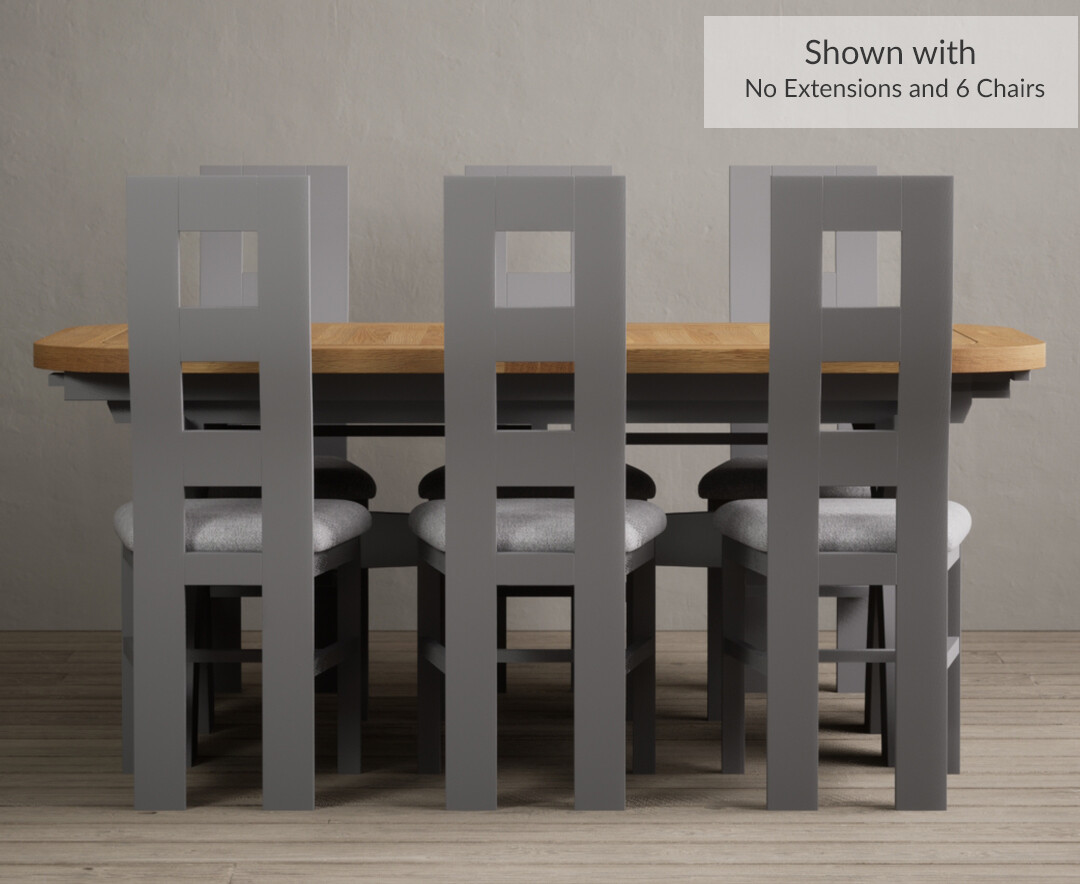 Photo 4 of Extending olympia 180cm oak and light grey painted dining table with 12 charcoal grey flow back chairs