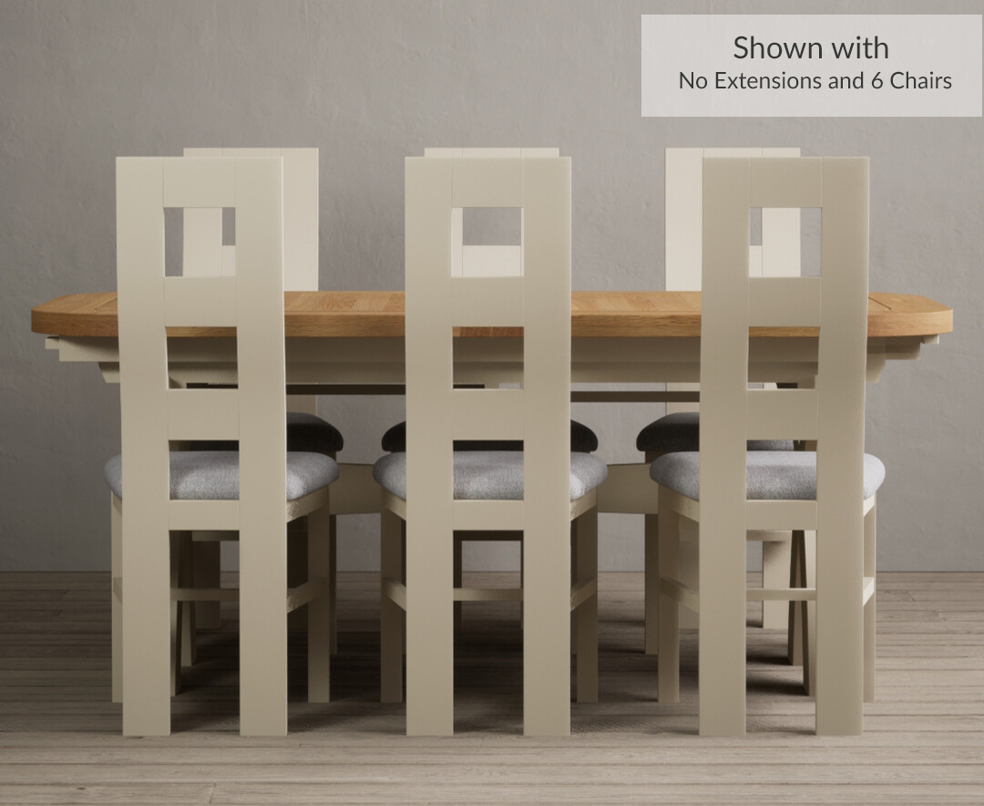 Photo 1 of Extending olympia 180cm oak and cream dining table with 12 linen flow back chairs