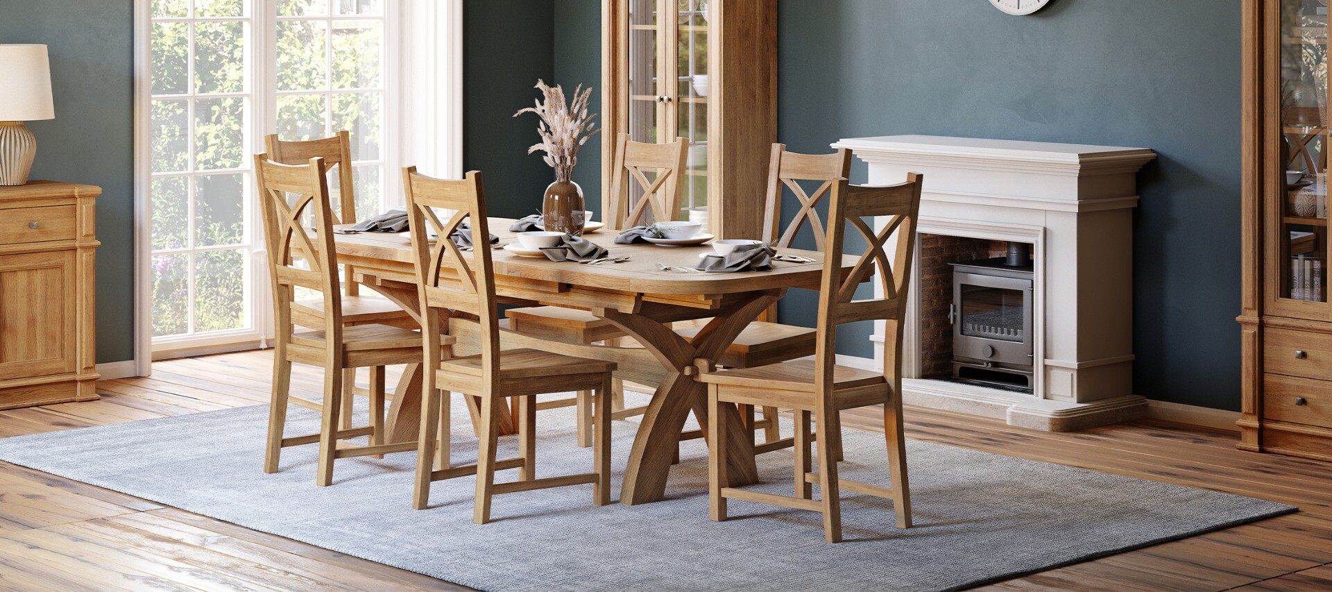 Photo 1 of Extending olympia 180cm solid oak dining table with 8 light grey natural solid oak chairs