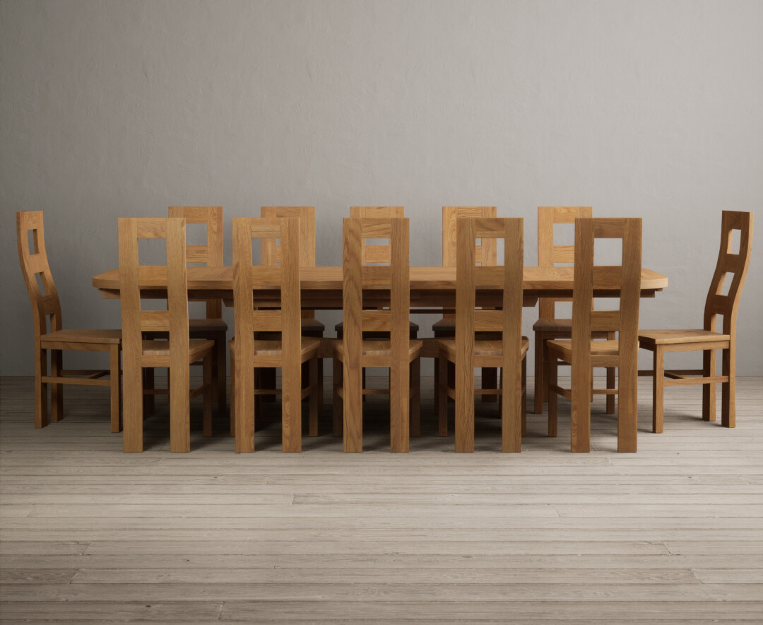 Extending Olympia 180cm Solid Oak Dining Table With 12 Brown Natural Chairs