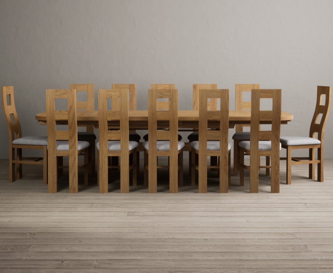 Product photograph of Extending Olympia 180cm Solid Oak Dining Table With 12 Blue Flow Back Chairs from Oak Furniture Superstore