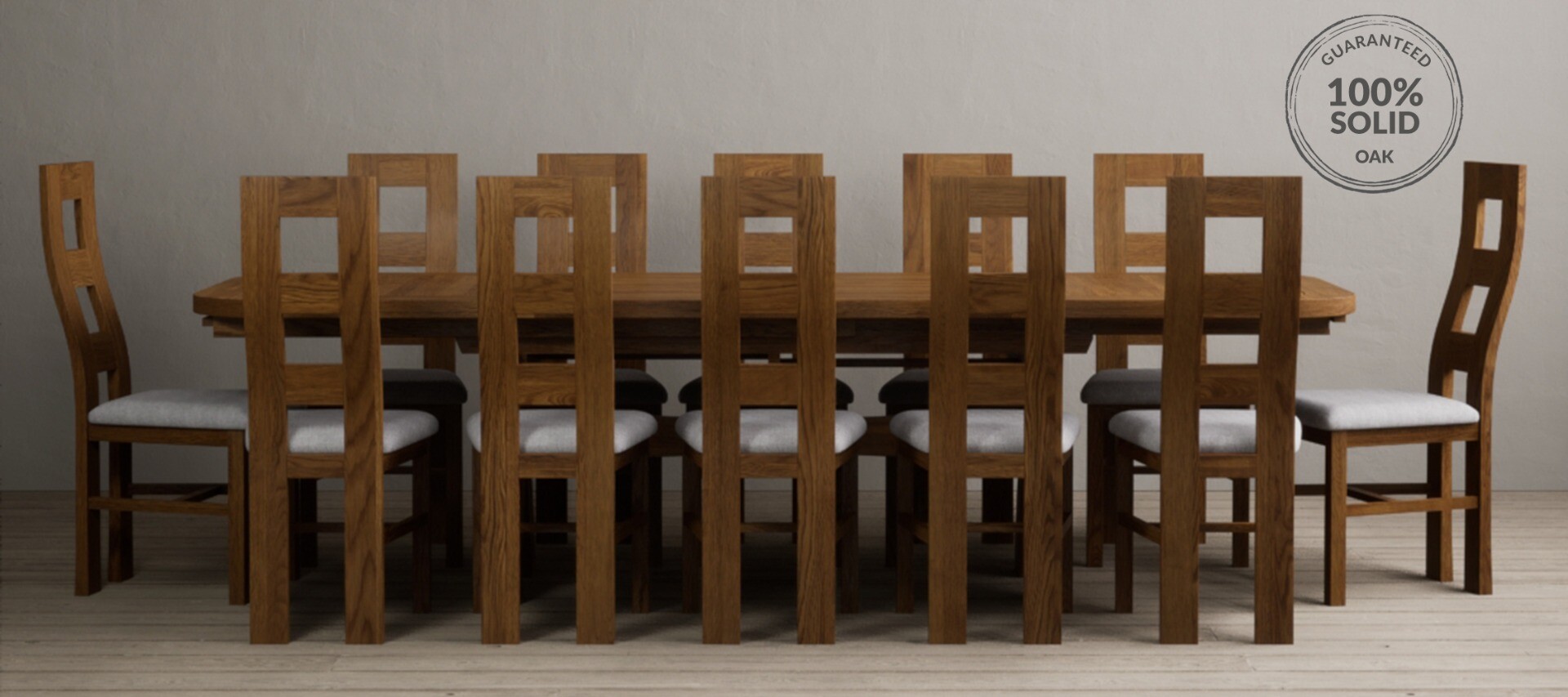 Photo 3 of Extending olympia 180cm rustic solid oak dining table with 6 linen chairs