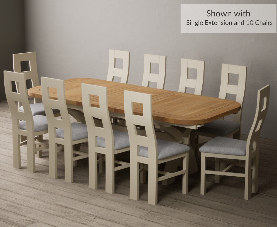 Photo 4 of Extending olympia 180cm oak and cream dining table with 12 linen flow back chairs