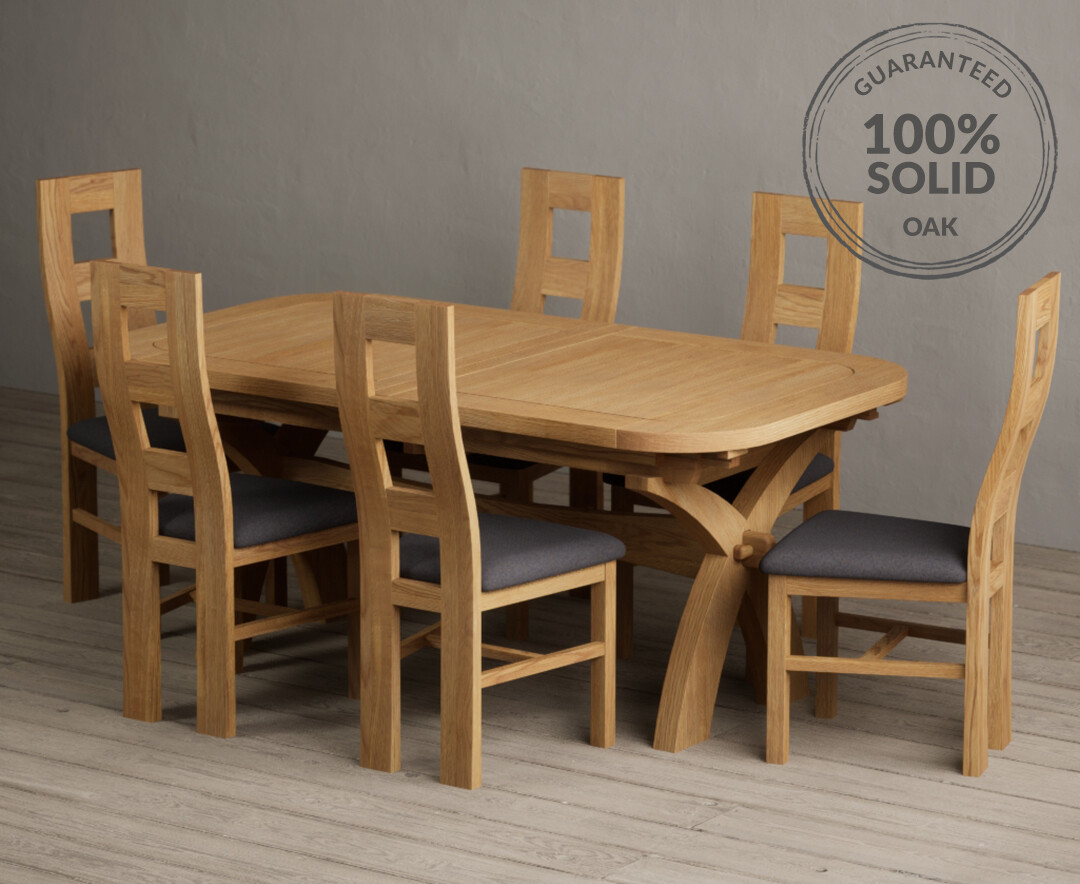 Photo 3 of Extending olympia 180cm solid oak dining table with 6 light grey natural chairs