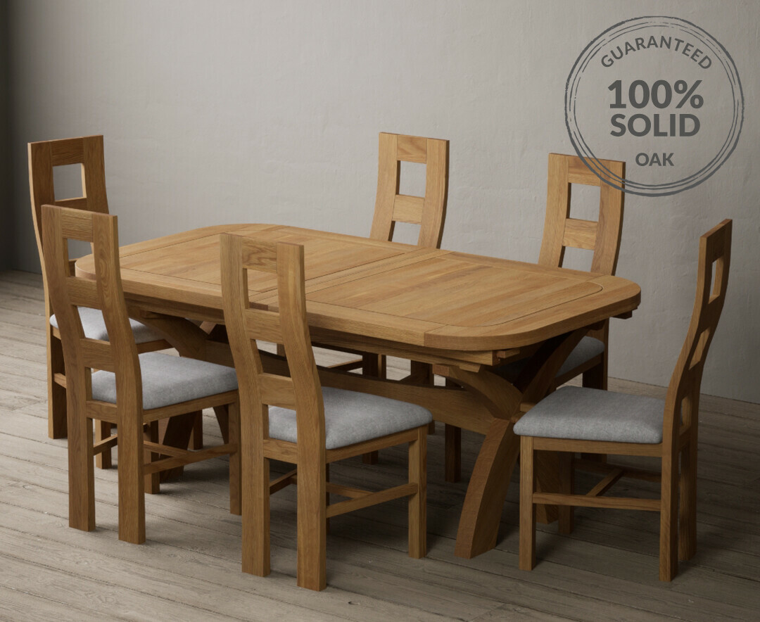 Photo 4 of Extending olympia 180cm solid oak dining table with 8 light grey natural chairs