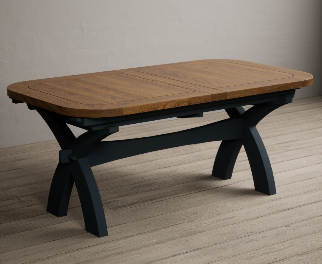 Product photograph of Extending Olympia 180cm Oak And Dark Blue Painted Dining Table from Oak Furniture Superstore