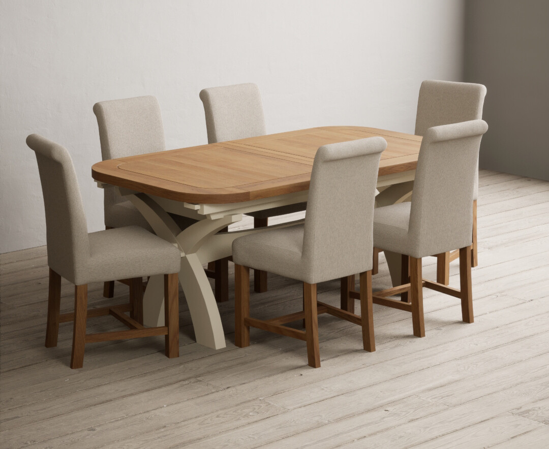 Photo 3 of Extending olympia 180cm oak and cream painted dining table with 8 natural chairs