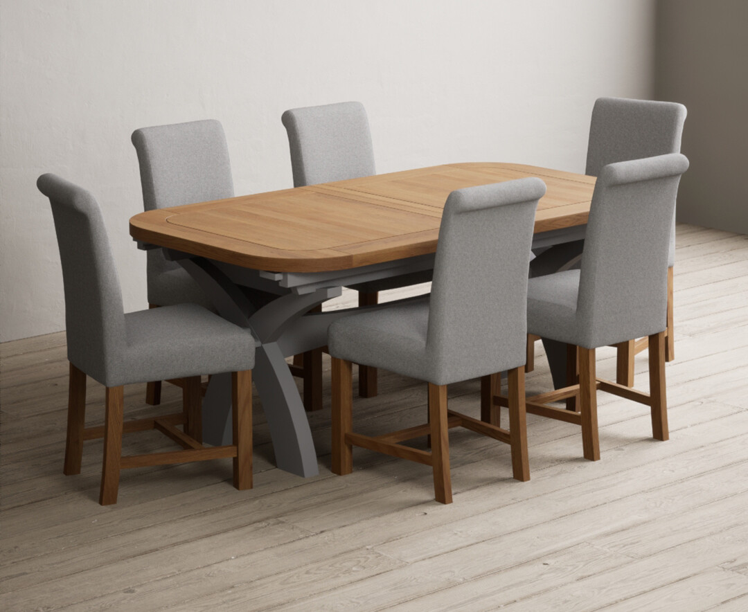 Photo 3 of Extending olympia 180cm oak and light grey painted dining table with 10 grey chairs