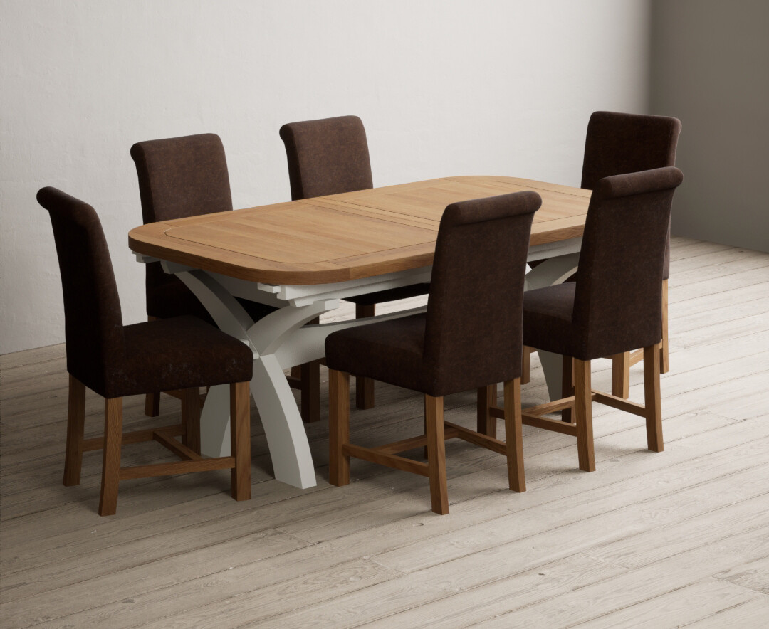 Photo 3 of Extending olympia 180cm oak and signal white painted dining table with 10 natural chairs
