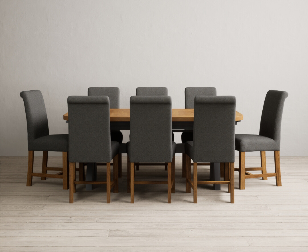 Photo 4 of Extending olympia 180cm oak and charcoal grey painted dining table with 6 natural chairs
