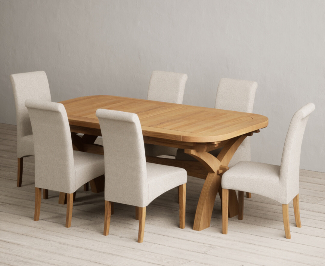 Photo 3 of Extending olympia 180cm solid oak dining table with 8 grey chairs