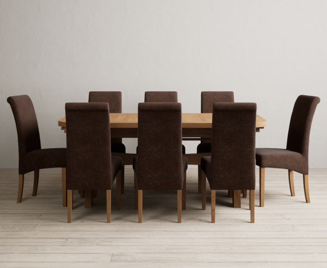 Extending Olympia 180cm Solid Oak Dining Table With 12 Brown Chairs