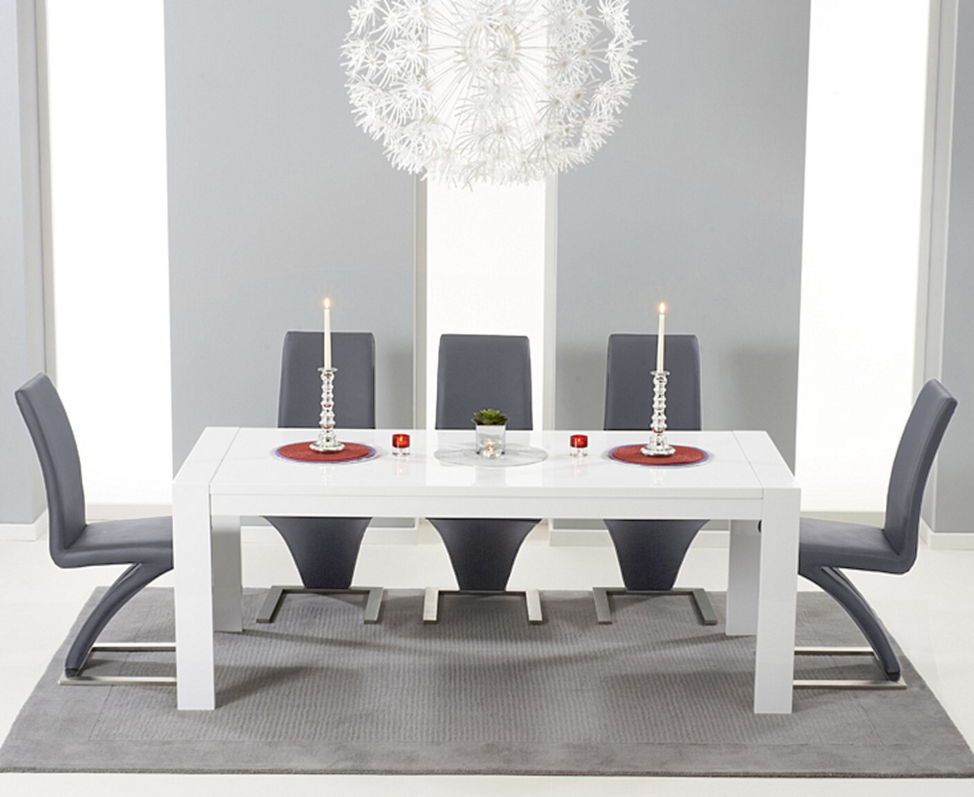 Photo 2 of Extending baltimore 200cm white high gloss dining table with 6 black aldo chairs