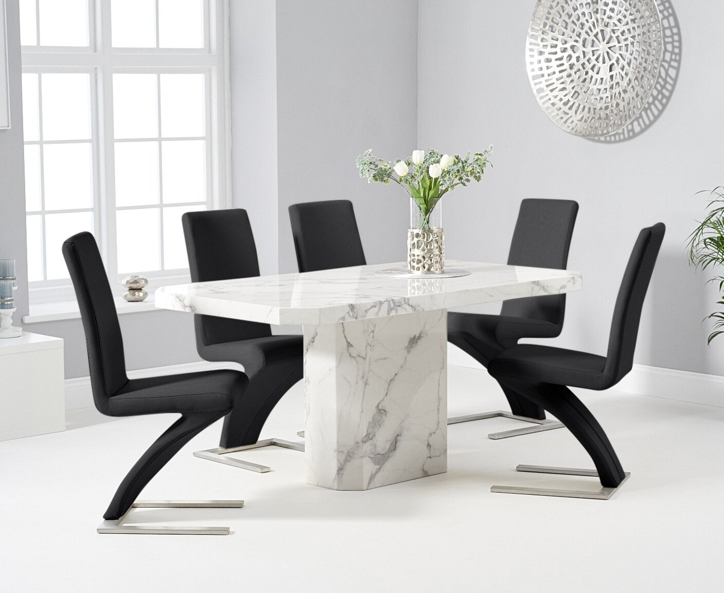 Photo 2 of Belle 160cm marble white dining table with 6 white aldo chairs