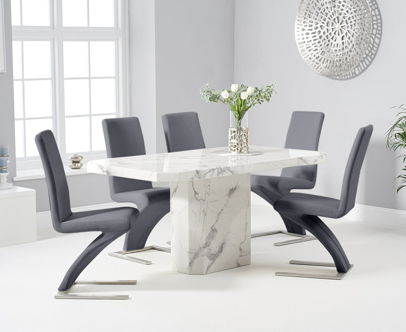 Photo 3 of Belle 160cm marble white dining table with 6 white aldo chairs