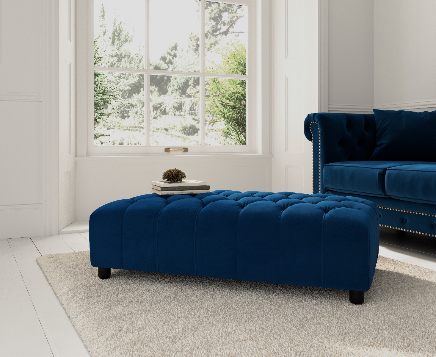 Product photograph of Blue Velvet Footstool from Oak Furniture Superstore